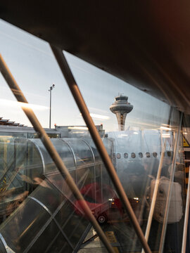 Boarding bridge at airport terminal