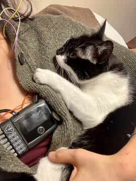 UGC Selfie with sleeping monitoring machine and cat