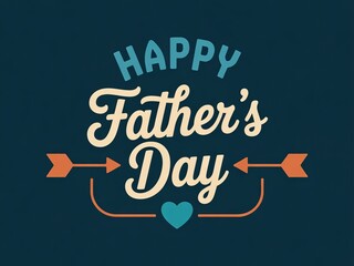 Colorful Father's Day greeting with heart and arrows, featuring playful fonts on a dark background.