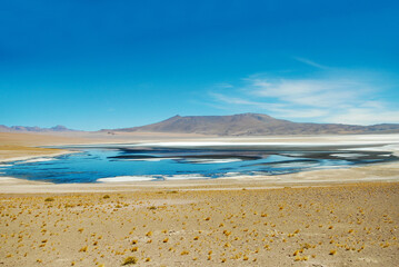 San Pedro de Atacama, Chile, December 15, 2024. Salar and Loyoques lagoon, on the route of the salt flats, in the Atacama Desert.