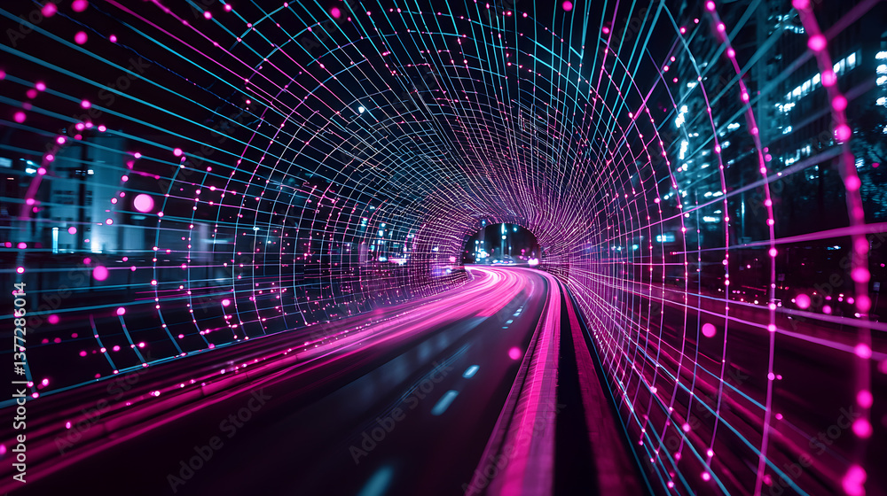 Poster augmented reality visualized through abaa futuristic tunnel background wallpaper urban environment d