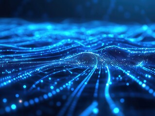 Abstract Digital Landscape with Flowing Data Points