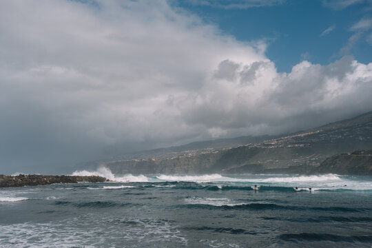 Dramatic Ocean Waves Against the Shoreline