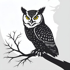 owl silhouette, wise owl, nocturnal bird, mystery animal, wildlife art, educational logo, night predator, mystic design, forest creature, bird vector


