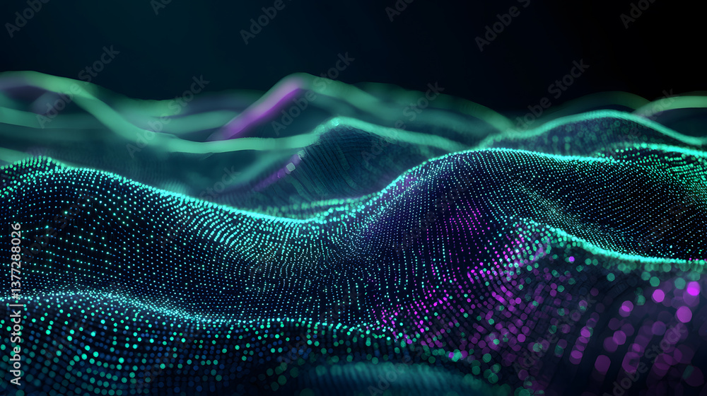 Poster dynamic waves of cybersecurity blockchain visualized abstract background wallpaper digital environme