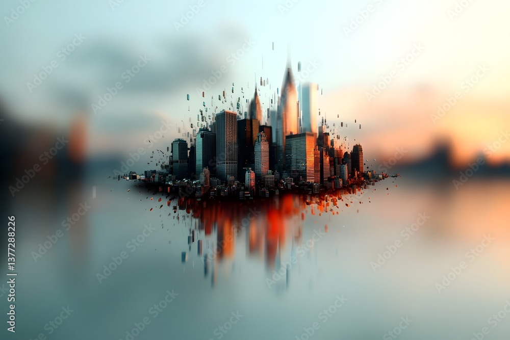 Poster a surreal and ethereal digital painting depicting a hyper connected data driven cityscape where towe