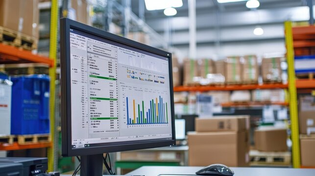 Real-time logistics data displayed on a computer monitor in an office