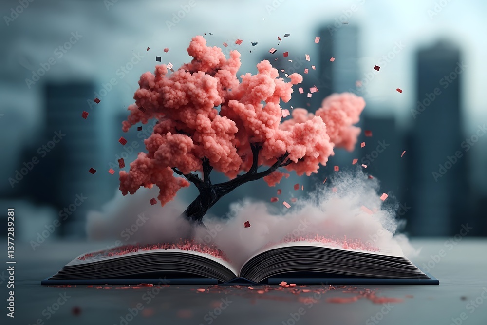 Poster a surreal conceptual image depicting data visualizations and energy bursting forth from the pages of