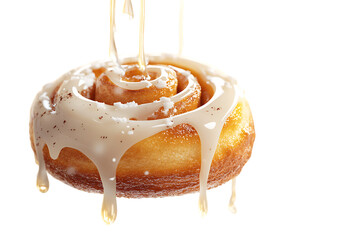 Creamy Glaze Drizzling on Warm Cinnamon Roll, Close-Up