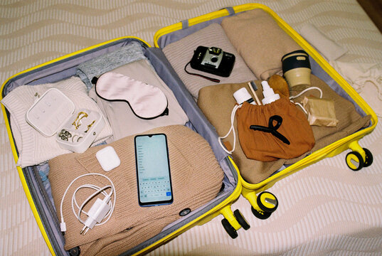 Still life with suitcase for travelling.