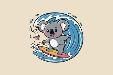 surfing koala Black and White Vector