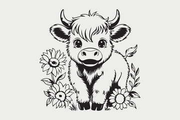 cute cow Black and White Vector
