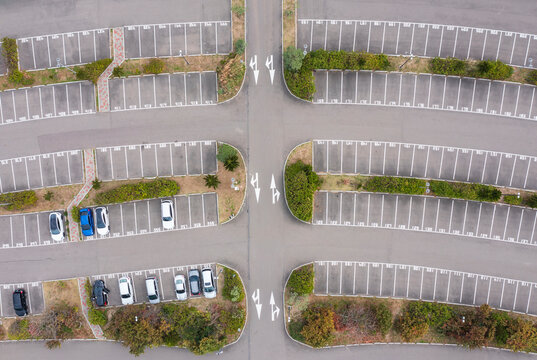 Empty Parking Lot: Aerial View of Car Park
