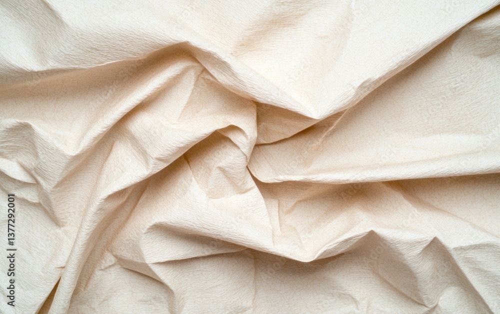 Poster creamy beige fabric with soft, draped folds and subtle texture. the image features a close-up view o
