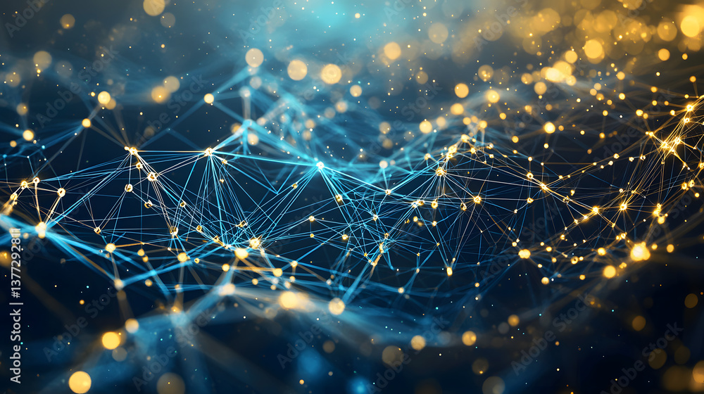 Poster visualizing cloud computing and decentralized systems in a digital wallpaper background abstract env
