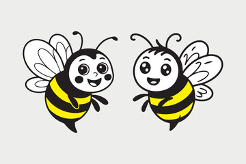 cute bee Black and White Vector