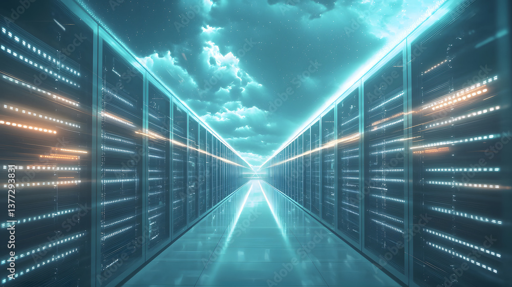 Poster decentralized systems and cloud computing wallpaper data center background virtual environment futur