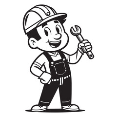 Mechanic with Wrench cartoon drawing vector illustration