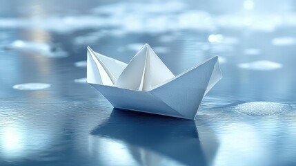 Obraz premium Paper Boat on Reflective Water Surface