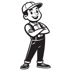Fototapeta premium Worker with Arms Crossed cartoon drawing vector illustration