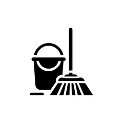 Broom and pail housekeeping icon with transparent background