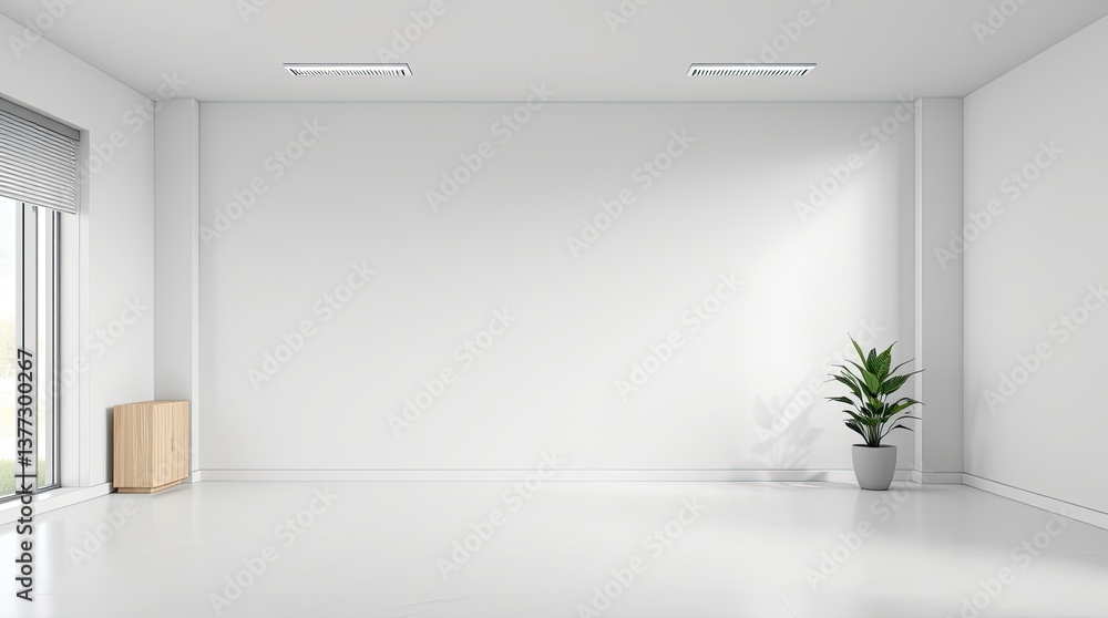 Poster a minimalistic empty room with a plant and a window