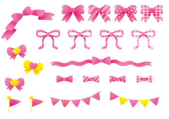 リボンと旗のセット_ピンク