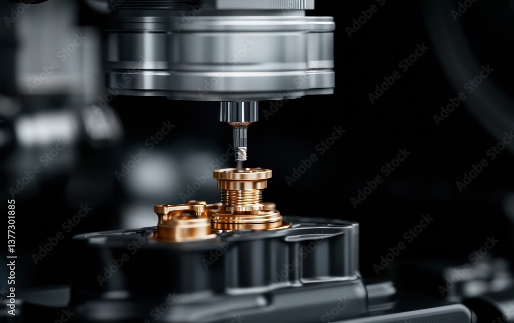 Poster close-up view of metallic gears undergoing precision machining. the image showcases intricate detail