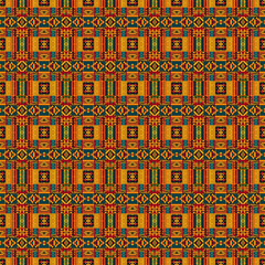 Fototapeta premium Kente Pattern is a traditional Ghanaian textile pattern, known for its bold, vibrant colors and symbolic geometric designs. Originally woven by the Ashanti and Ewe people, Kente patterns convey messag