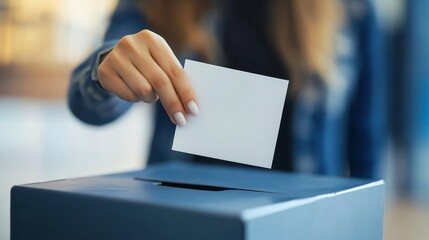 Woman voting: caucasian female casting ballot in election