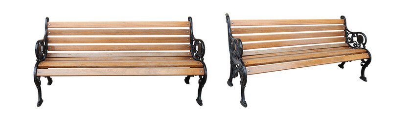 Empty wooden bench with iron frame outdoors copy