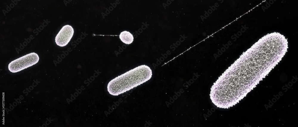 Poster the image shows various bacteria, depicted with a microscopic lens, highlighting their distinct shap