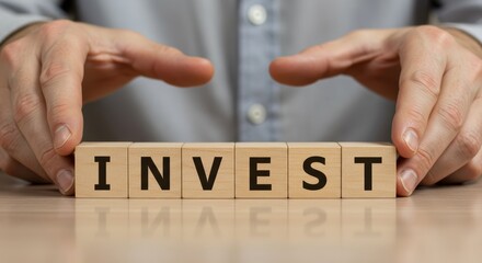 Investment Concept with Wooden Blocks Spelling 'INVEST' for Financial Planning, Business Growth, and Wealth Creation