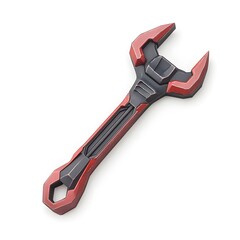 Futuristic Red and Black Wrench Tool Isolated on White Background Sci fi Game Asset