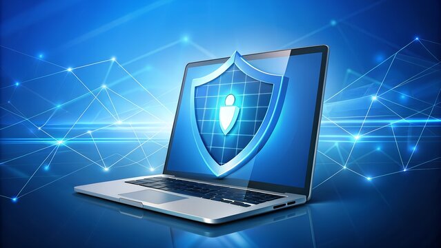 Laptop with blue background