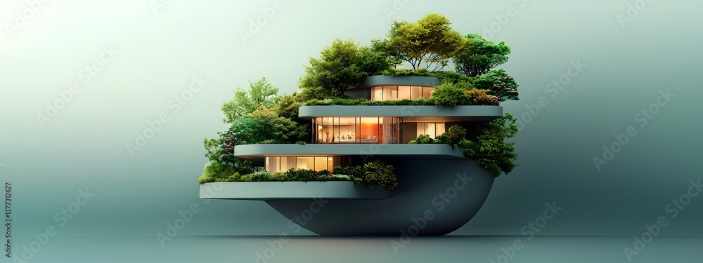 Poster conceptual of a futuristic luxury highrise featuring angular geometric forms floor to ceiling glass 