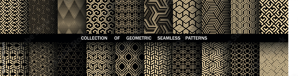 Leinwandbilder geometric set of seamless black and golden patterns. simple vector graphics