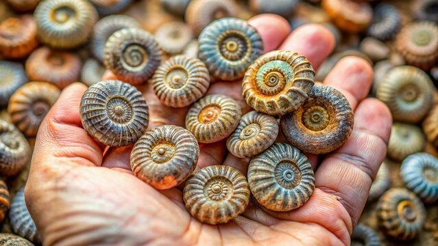 Miniature World: Nummulites Fossils in Hand - Tilt-Shift Macro Photography