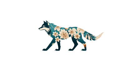 Teal Floral Wolf Silhouette Design