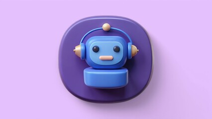 Fototapeta premium SEO Marketing Target 3D illustration. Cute robot icon with headphones on a purple background.