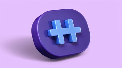 Fototapeta premium SEO Marketing Target 3D illustration. 3D graphic of a blue hashtag symbol on a purple background.