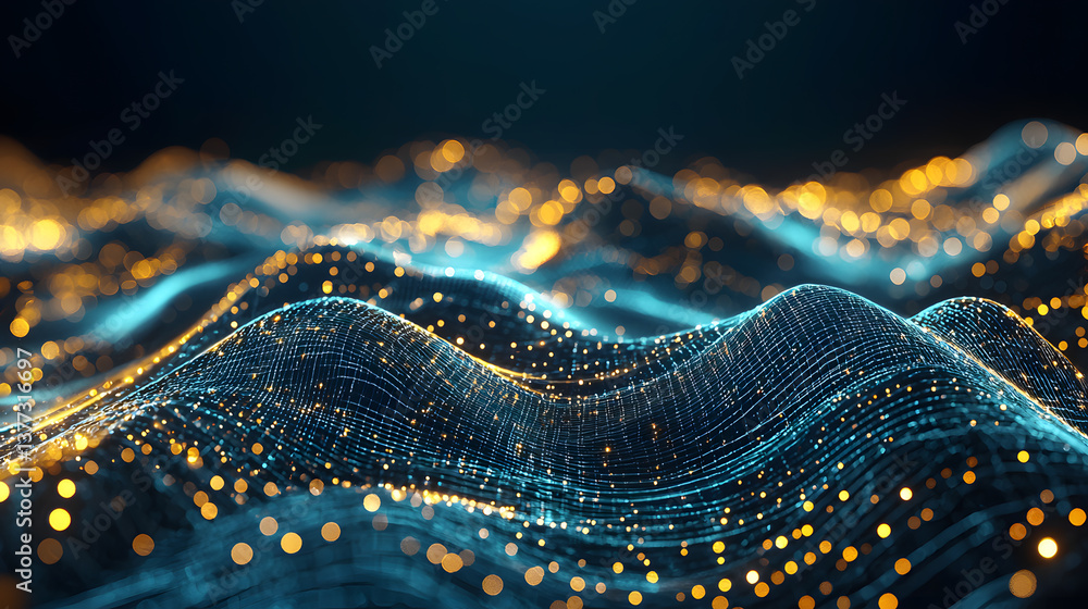 Poster dynamic quantum computing visualization digital wallpaper background abstract data landscape tech en
