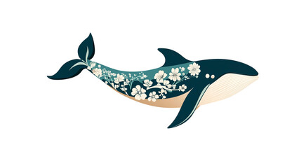 Ornate Whale with Floral Design Elegant Marine Life Illustration