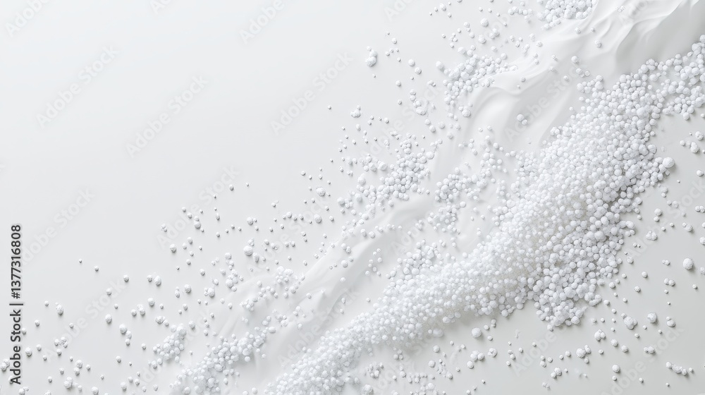 Poster abstract white surface with flowing texture and spherical particles