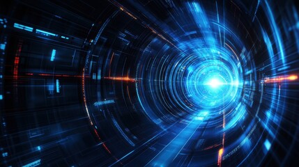Obraz premium A futuristic tunnel with glowing blue and orange lights