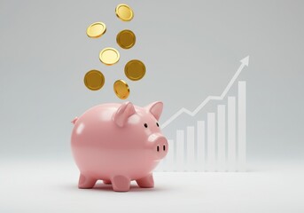 Financial Growth Concept with Piggy Bank, Coins, and Graph, Symbolizing Increasing Savings, Investment Growth, and Economic Success