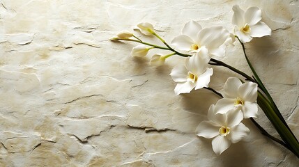 Elegant white orchid flowers on a textured decorative wall