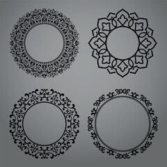 Set of decorative frames Elegant vector element for design in Eastern style, place for text. Floral black and gray borders. Lace illustration for invitations and greeting cards