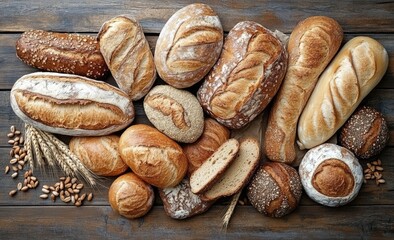 Assortment of artisanal breads on rustic wood
