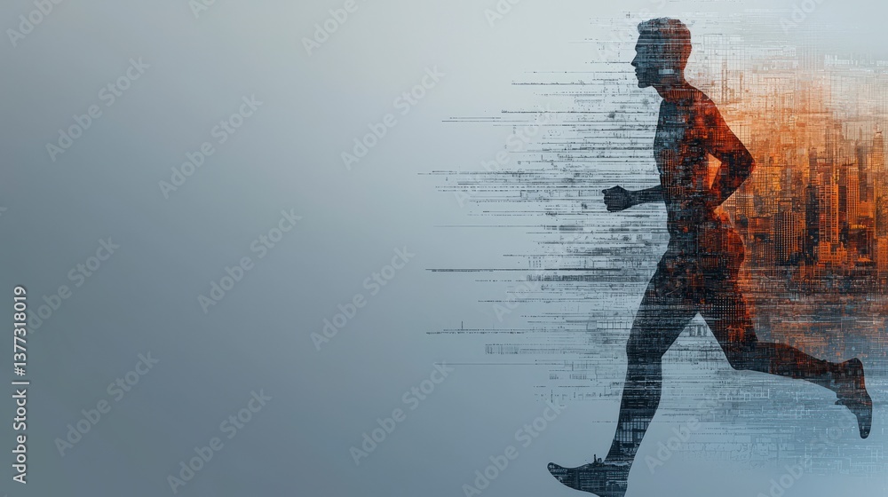 Poster energetic silhouette: a dynamic silhouette of a runner bursts through the frame with determination, 